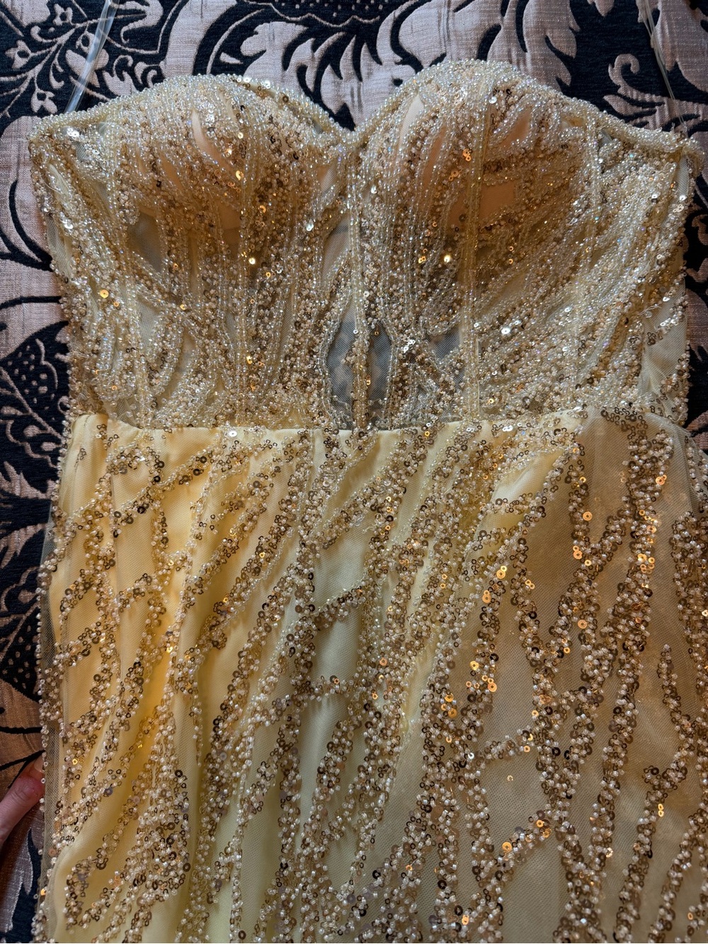 Strapless Gold Sequin Evening Gown